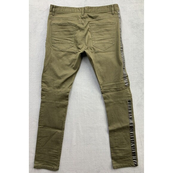 Smoke Rise Biker Pants Mens Size 38 x 34 Army Green Black Stripe Slim Tapered - Picture 2 of 16